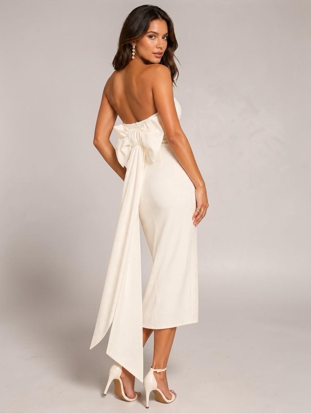 Lulus Fabulous Phenomenon White Strapless Bow Midi Dress size‎ Small NWT